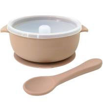 Pratinho Tigela Silicone Ventosa Bebê Infantil Tampa Colher