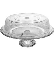 Prato 30x30x10cm Para Bolo De Vidro Com Pé E Tampa De Plástico Angel