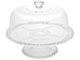 Prato 31 cm para bolo de cristal transparente com pé e tampa Pearl Wolff - 30135