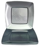 Prato Acrílico Quadrado Resistente 15cm Prata - 10 unid