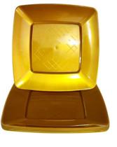 Prato Acrílico Quadrado Resistente 22cm Dourado - 10 unid - Sertplast