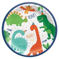Prato Amscan Dino-Mite redondo de 7 polegadas, 8 peças para festa infantil
