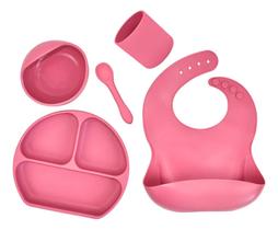 Prato Babador Copo Colher Silicone Kit Introdução Alimentar Infantil Prato Babador Copo Colher Silicone Kit Introdução Alimentar Infantil