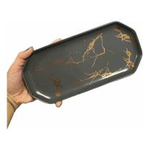 Prato Bandeja Cerâmica Retangular Marmorizada Cinza24,5x12cm Prato Bandeja Cerâmica Retangular Marmorizada Cinza24,5x12cm