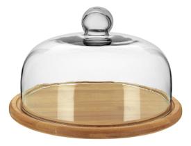 PRATO BOLO 15x26x26cm BAMBU NATURAL TAMPA VIDRO