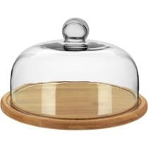 Prato Bolo 15X26X26Cm Bambu Natural Tampa Vidro