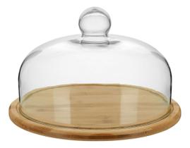 PRATO BOLO 18x29x29cm BAMBU NATURAL TAMPA VIDRO