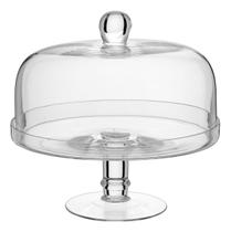 PRATO BOLO BOLEIRA COM PÉ COM TAMPA VIDRO 22x24x24cm TRANSPARENTE