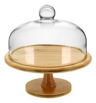 PRATO BOLO BOLEIRA COM PÉ TAMPA VIDRO BAMBU 29x29x29cm NATURAL