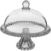 Prato bolo boleira eco crystal transparente com tampa com pé