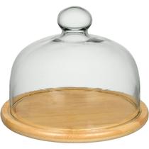 PRATO BOLO BOLEIRA REDONDO HOME&CO TAMPA VIDRO BAMBU 15x20x20cm