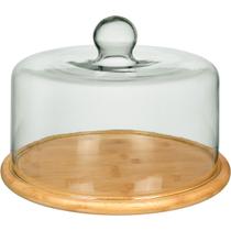 PRATO BOLO BOLEIRA REDONDO HOME&CO TAMPA VIDRO BAMBU 19x29x29cm
