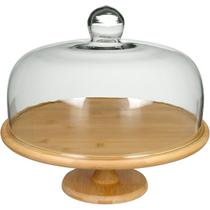 PRATO BOLO BOLEIRA REDONDO HOME&CO TAMPA VIDRO BAMBU 30x33x33cm