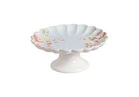 Prato Bolo c/Pé Ceramica Azul c/Rosas Vó Dulce 27x10cm Scalla