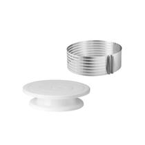 Prato Bolo Giratorio e Cortador Molde Inox Camadas Ajustavel