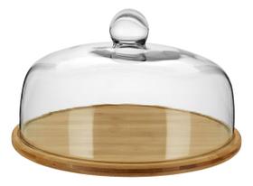 PRATO BOLO TAMPA VIDRO BAMBU 19x33x33cm NATURAL BOLEIRA