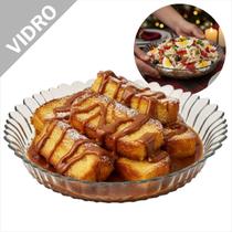 Prato Centro De Mesa Vidro 30cm Borda Linha Diazão Travessa Redonda Fundo Para Servir Bolo Pudim Torta Sobremesa E Salada Na Boleira