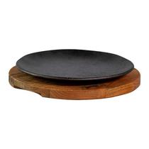 Prato Chapa De Ferro Fundido Com Suporte De Madeira 20Cm Prato Chapa De Ferro Fundido Com Suporte De Madeira 20Cm