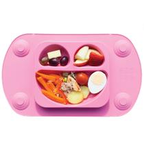 Prato Com Divisórias Silicone Rosa Com Ventosas E Tampa Prato Com Divisórias Silicone Rosa Com Ventosas E Tampa