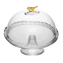Prato com Pé e Tampa Wolff Golden Bird 19cm x 19cm Cristal