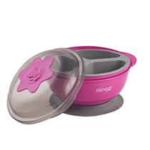 Prato Com Ventosa E Divisória Rosa Com Cinza Clingo