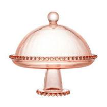 Prato cristal c/pé e tampa pearl rosa wolff