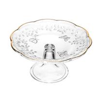 Prato Cristal C Pé Grande Boleira 27cm Borboleta Fio De Ouro