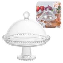 Prato Cristal Com Pé E Tampa P/ Doces Bolos Queijos Pearl 20x18cm Luxo Wolff