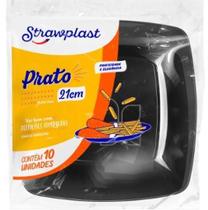 Prato De Acrílico Quadrado 21Cm Preto - 10 Unidades