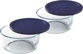 Prato de armazenamento de alimentos Pyrex Storage Plus, pacote redondo de 7 xícaras com 2 Prato de armazenamento de alimentos Pyrex Storage Plus, pacote redondo de 7 xícaras com 2
