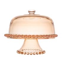 Prato de Bolo de Cristal com Tampa Pearl âmbar Wolff 31cm