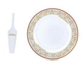 Prato de Bolo de Porcelana com Espátula 32CM 2 Peças