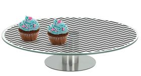 Prato De Bolo Doce 30Cm Vidro Decoração Base Inox