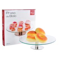 Prato de Bolo e Doces de Vidro e Inox com Pedestal 30CM