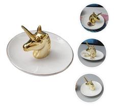 Prato de Cerâmica Decorativo Estilo Nórdico Porta Jóias de Cacto e Unicórnio p/ Pulseira e Anéis Prato de Cerâmica Decorativo Estilo Nórdico Porta Jóias de Cacto e Unicórnio p/ Pulseira e Anéis