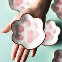 Prato De Cerâmica Em Forma De Patinha De Gato Para Molho De Soja, Tigela De Temperos De Estilo Prato De Cerâmica Em Forma De Patinha De Gato Para Molho De Soja, Tigela De Temperos De Estilo