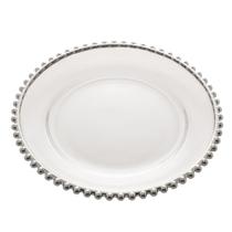 Prato De Cristal De Chumbo 28cm Com Borda Decorada Bolinhas Pearl Prateada Para Decoração Montar Mesa Servir Almoço Jantar Presente