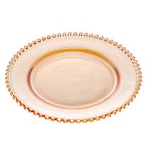 Prato De Cristal De Chumbo 32cm Borda Decorada Pearl Cor Âmbar Sousplat Para Servir Almoço Jantar Sobremesas Mesa Presente