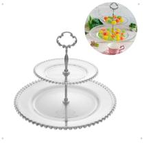 Prato de Cristal Duplo Porta Doces Salgados Wolff Pearl