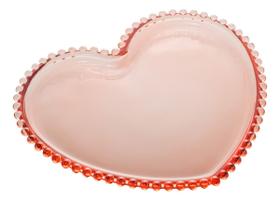 Prato De Cristal Pearl Coração 20cm Rosa Borda Bolinha Wolff