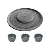 Prato de Hambúrguer Porções 26cm e 3 Molheiras Pedra Sabão Prato de Hambúrguer Porções 26cm e 3 Molheiras Pedra Sabão
