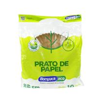 Prato de Papel Bompack 22cm Ecológico - 10 Unidades para Eventos e Delivery 000638