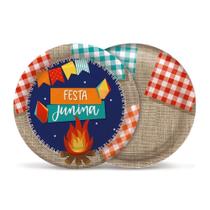 Prato De Papel Cartão 18 Cm Festa De Arraiá 8 Un - Cromus