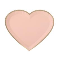 Prato de Papel Coração Rosa e Dourado - 8 unidades - 18 cm