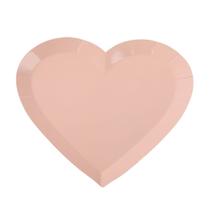 Prato de Papel Coração Rosa Quartzo - 8 unidades - 18 cm
