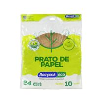 Prato de Papel Natural 24cm - 10 Unidades - Bompack Eco para Uso Diário 000639