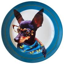 Prato De Porcelana Cachorro Pinscher Cacau - 25,5 Cm Prato De Porcelana Cachorro Pinscher Cacau - 25,5 Cm