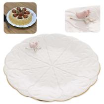 Prato De Porcelana Para Bolo 30cm Borda Dourada Birds Luxo Wolff