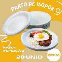 Prato de Refeição Isopor 23cm, Resistente e térmico. 20 unid