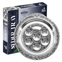 Prato de seder de Páscoa Ner Mitzvah banhado a prata 30cm Prato de seder de Páscoa Ner Mitzvah banhado a prata 30cm